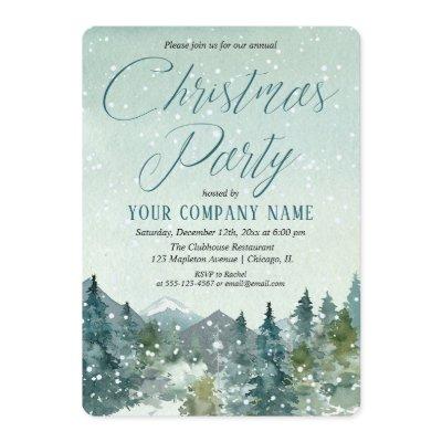 Rustic mountains and snow company Christmas party Invitation