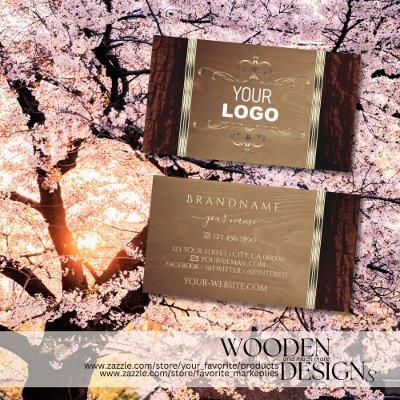 Rustic Nature Tree Bark Grain Gold Border Logo
