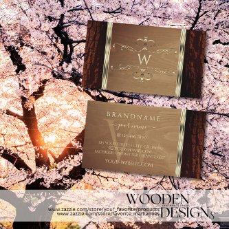 Rustic Nature Tree Bark Grain Gold Border Monogram