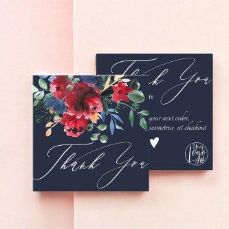 Rustic navy blue floral navy order thank you square