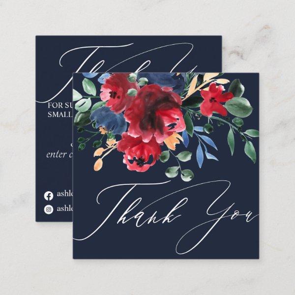 Rustic navy blue floral navy order thank you square