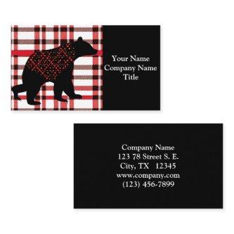 Rustic Northwoods Black Bear Silhouette On Plaid