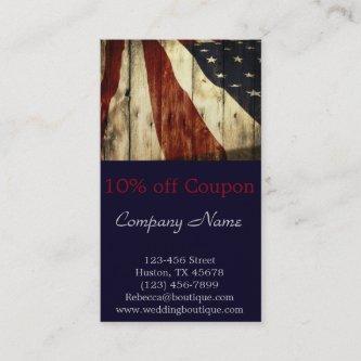 Rustic Patriotic American Wooden Construction Discount Card