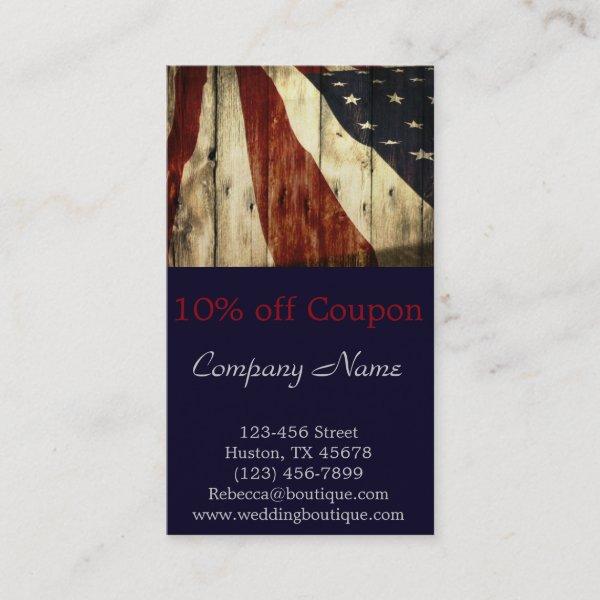 Rustic Patriotic American Wooden Construction Discount Card