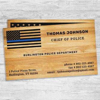 Rustic Police Officer Thin Blue Line Flag Wood