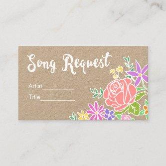 Rustic pretty floral song request wedding card