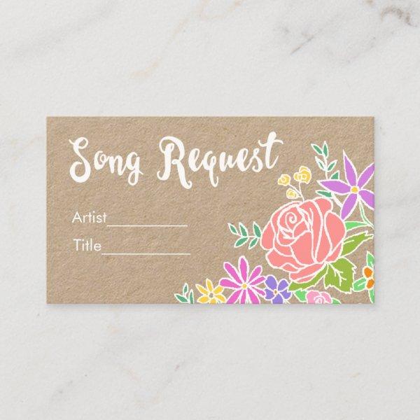 Rustic pretty floral song request wedding card