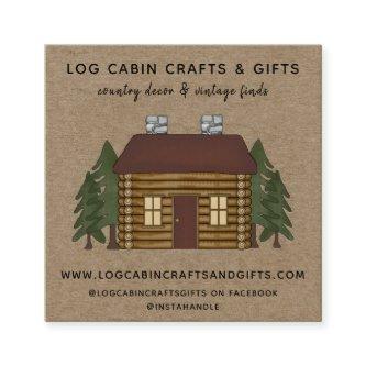 RUSTIC PRIMITIVE COUNTRY LOG CABIN ON KRAFT SQUARE