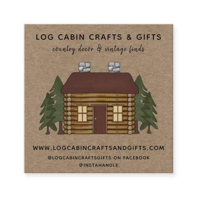 RUSTIC PRIMITIVE COUNTRY LOG CABIN ON KRAFT SQUARE