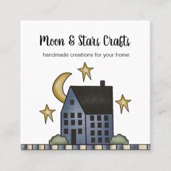 Rustic Primitive Country Saltbox House Moon Stars Square