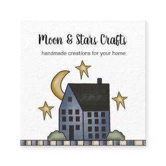 Rustic Primitive Country Saltbox House Moon Stars Square