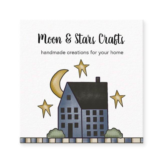 Rustic Primitive Country Saltbox House Moon Stars Square