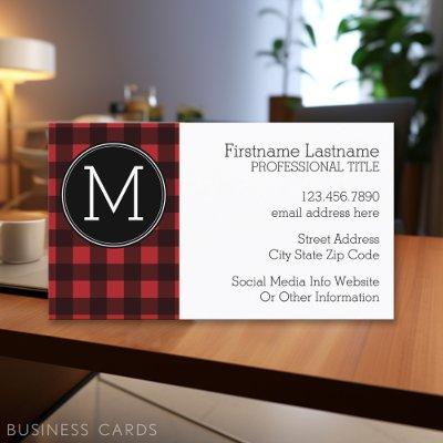 Rustic Red & Black Buffalo Plaid Pattern Monogram