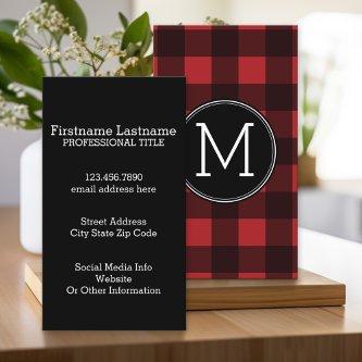 Rustic Red Black Buffalo Plaid Pattern Monogram