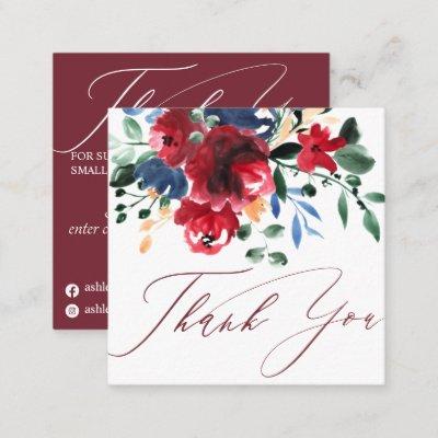 Rustic red burgundy floral navy order thank you square