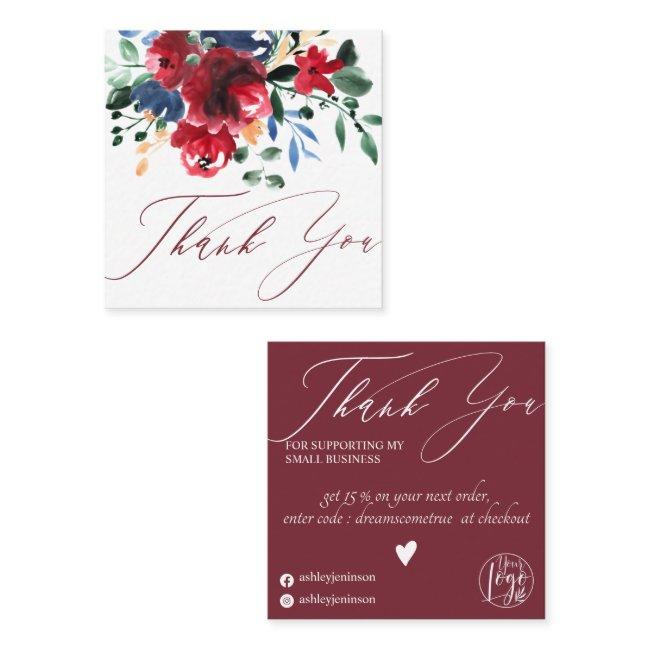 Rustic red burgundy floral navy order thank you square