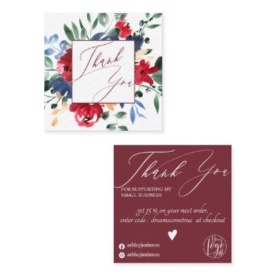 Rustic red burgundy floral navy order thank you square