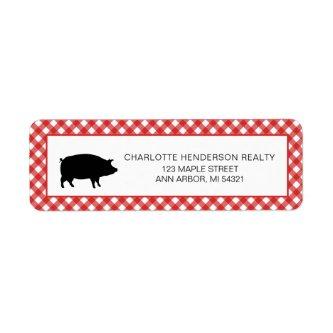 Rustic Red Checker Farm Pig Party Label