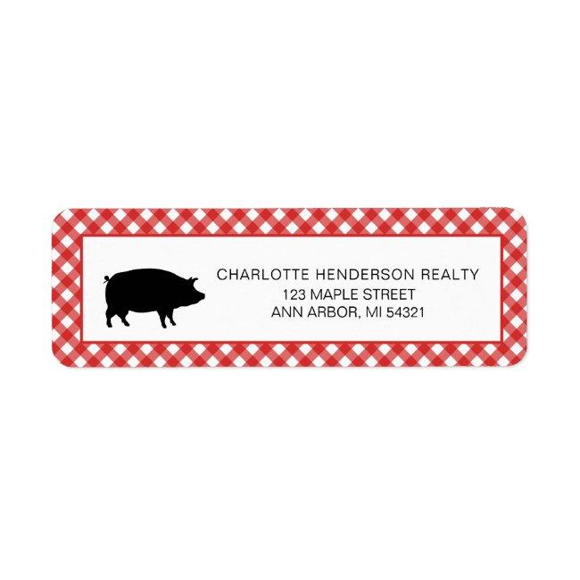 Rustic Red Checker Farm Pig Party Label