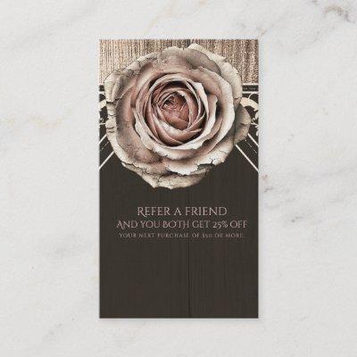Rustic Rose Elegant Wood Diamond Refer a Friend Referral Card