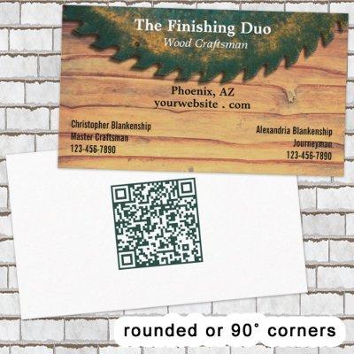 Rustic Saw Blade Woodworking Dual Names QR Code