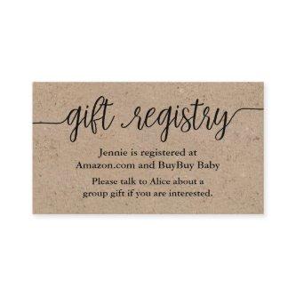Rustic Script Gift Registry Shower Insert Card