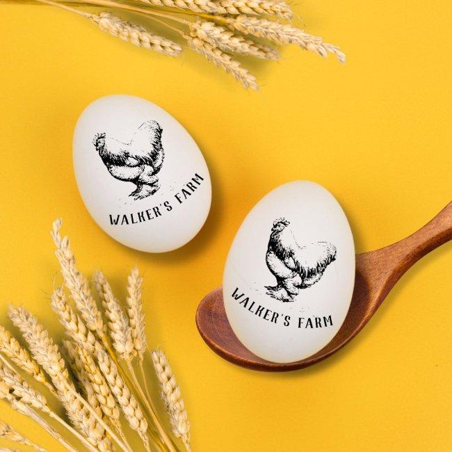 Rustic Script Hen Egg Stamp