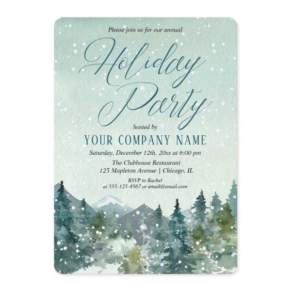 Rustic snowy mountains company holiday party invitation