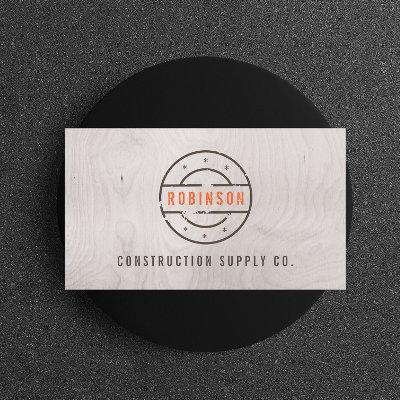 Rustic Stamped Logo on Gray Woodgrain Construction