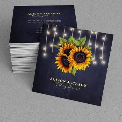 Rustic sunflowers and lights navy wedding planner square