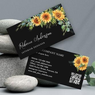 Rustic Sunflowers Eucalyptus Black QR Code