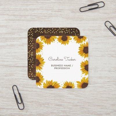 Rustic Sunflowers on Wood Gold Dots Boutique Square