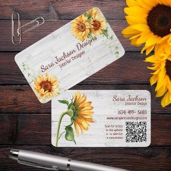 Rustic Sunflowers on Wood with QR Code