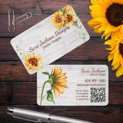 Rustic Sunflowers on Wood with QR Code
