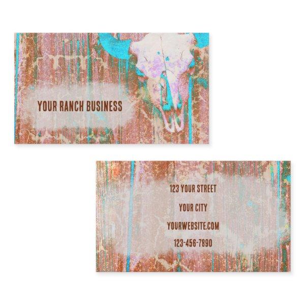 Rustic Teal Grunge Texture Western Bull Skull