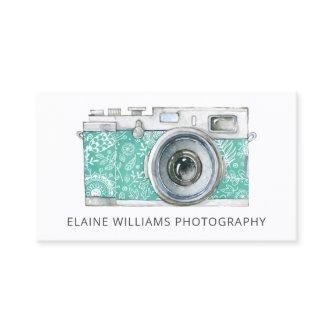 Rustic Teal Vintage Camera Photographer Business C