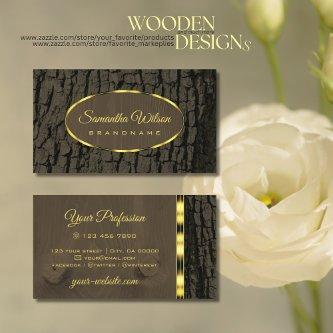 Rustic Tree Bark Dark Brown Wood Grain Gold Border