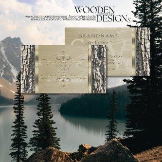 Rustic Tree Bark Wood Grain Gold Ornate Monogram