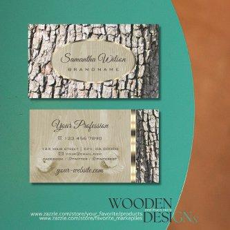 Rustic Tree Bark Wood Grain with Oval Gold Border