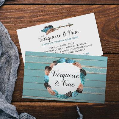 Rustic Turquoise Wood & Feather Arrow Boho Chic