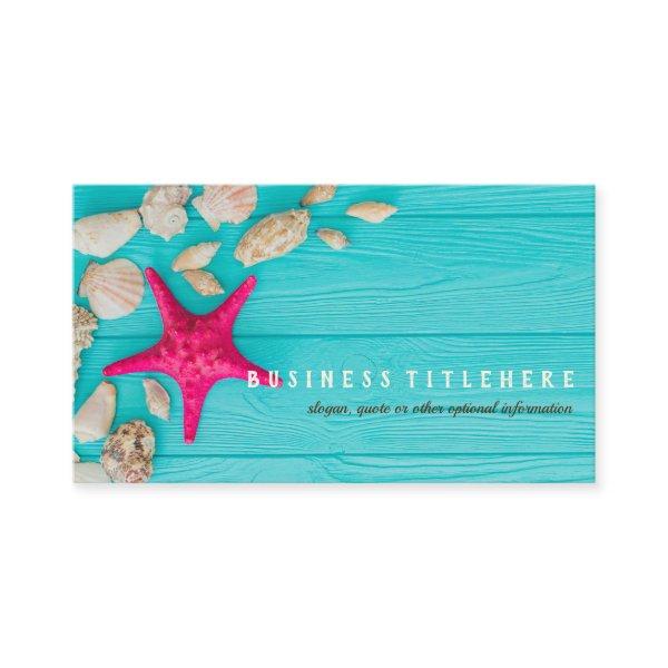 Rustic Turquoise Wood Seashells Hot Pink Starfish