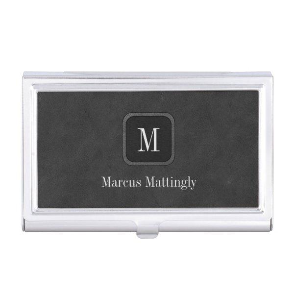 Rustic Vintage Black Gray Leather Monogram Name  Case