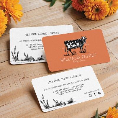 Rustic Vintage Sketch Farm Dairy Cow Burnt Orange