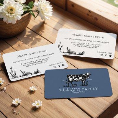 Rustic Vintage Sketch Farm Dairy Cow Dusty Blue