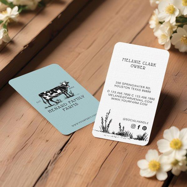 Rustic Vintage Sketch Farm Dairy Cow Pale Blue