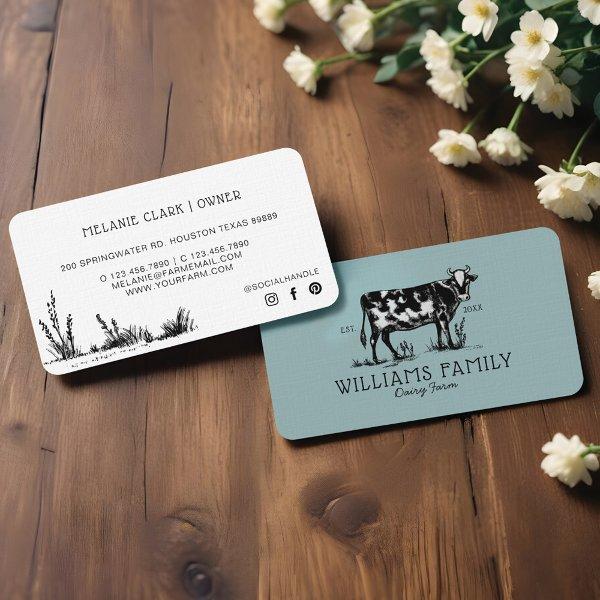 Rustic Vintage Sketch Farm Dairy Cow Pale Blue