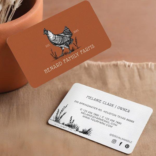 Rustic Vintage Sketch Farm Hen Burnt Red