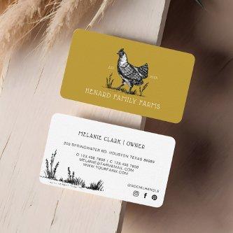 Rustic Vintage Sketch Farm Hen Mustard Gold Yellow