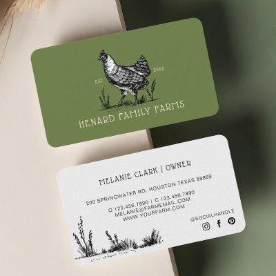 Rustic Vintage Sketch Farm Hen Olive Green