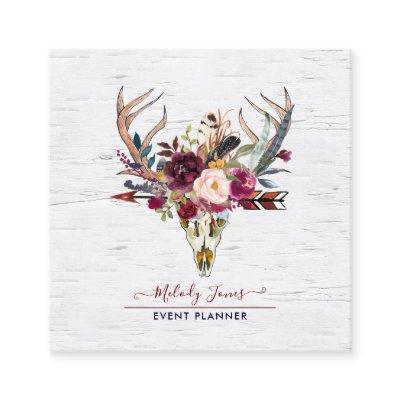 RUSTIC WATERCOLOR FLOWERS, BOHO SKULL+ARROW SQUARE